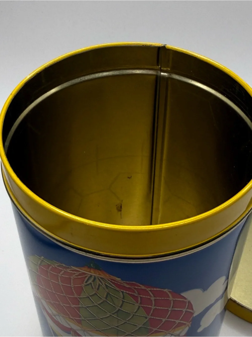 Blue and Yellow Hot Air Balloon Teddy Tin Decorative Canister